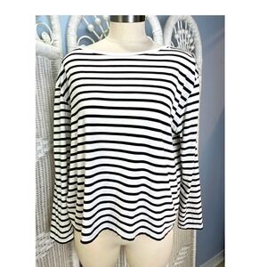 ATM Anthony Thomas Melillo Black White Striped Boatneck Tee Women's L Pima